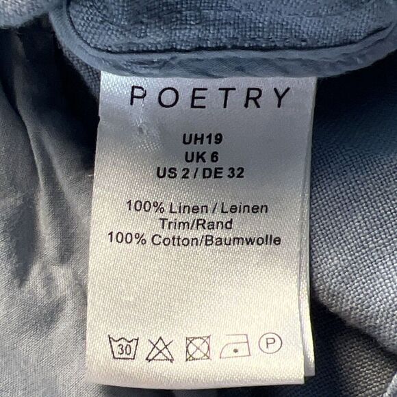 Poetry Beautiful Light Denim 100% Linen Button Up Shirt Jacket Top Women's Sz 2 - Picture 4 of 5